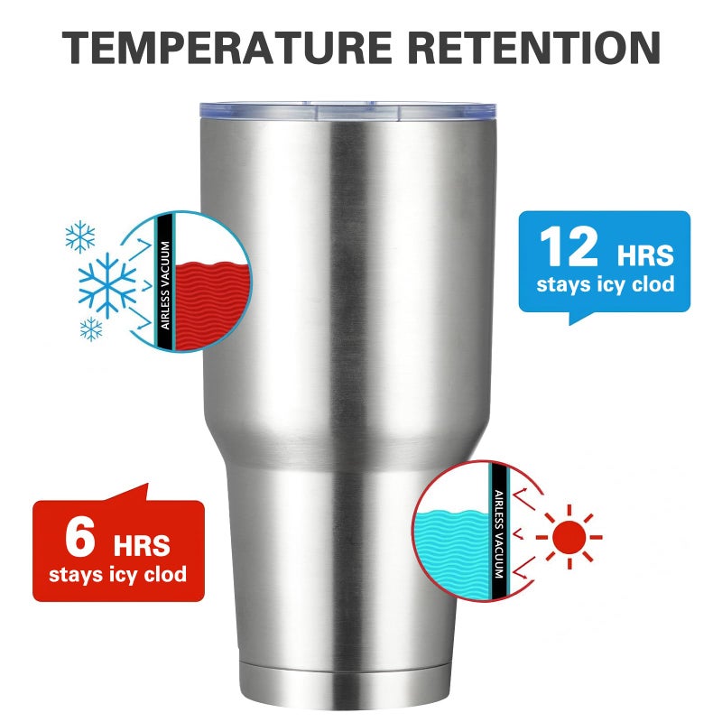 MEWAY 30oz Insulated Tumbler With Lids and Straws,Stainless Steel Double Vacuum Coffee Tumbler Cup, Brush, Durable Powder Coated Coffee Cup for Cold & Hot Drinks, Office, Travel(Silver,8 PACK) - Image 2